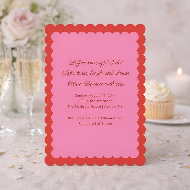 Invitación Pink and Red Scalloped Edge Bridal Shower (Subido por el creador)