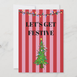 Invitación Pink and red stripe Christmas tree, funny