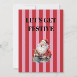 Invitación Pink and red stripe, father christmas