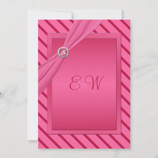 Invitación Pink and Red Stripe Monogrammed Invitation (Anverso)