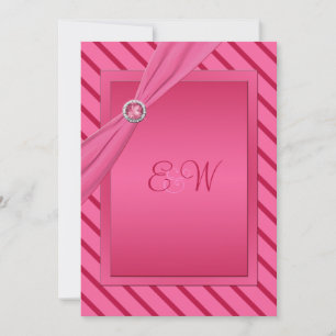 Invitación Pink and Red Stripe Monogrammed Invitation