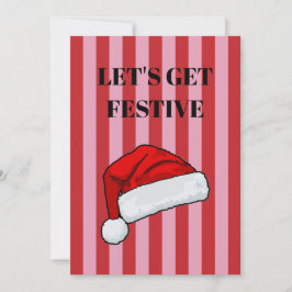 Invitación Pink and red stripes and Christmas hat