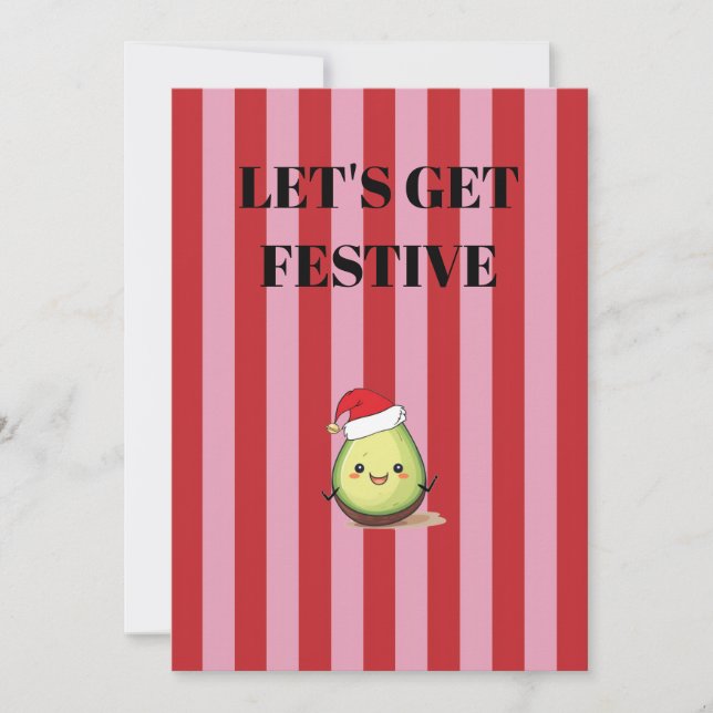 Invitación Pink and red stripes Christmas avocado (Anverso)