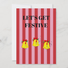 Invitación Pink and red stripes Christmas Bells