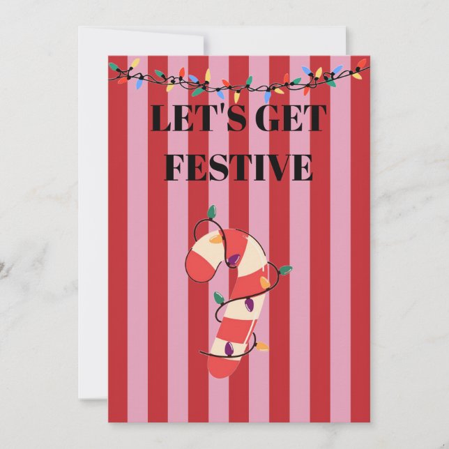 Invitación Pink and red stripes Christmas candy cane (Anverso)