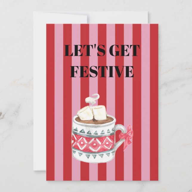 Invitación Pink and red stripes Christmas mug (Anverso)