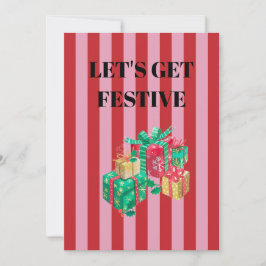 Invitación Pink and red stripes Christmas presents gifts