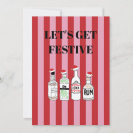 Invitación Pink and red stripes Christmas spirits drinks