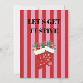 Invitación Pink and red stripes Christmas stocking