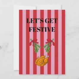 Invitación Pink and red stripes Christmas turkey
