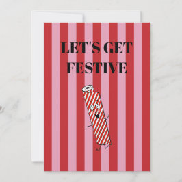 Invitación Pink and red stripes Christmas wrapping paper