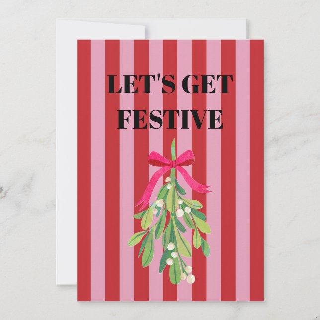 Invitación Pink and red Stripes, festive mistletoe (Anverso)