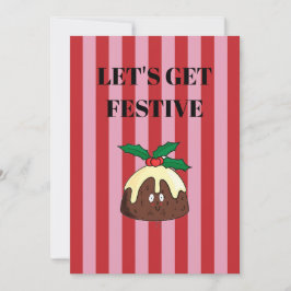 Invitación Pink and red stripes with Christmas pudding
