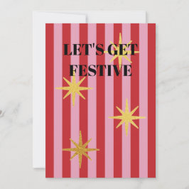 Invitación Pink and red stripes with Christmas stars