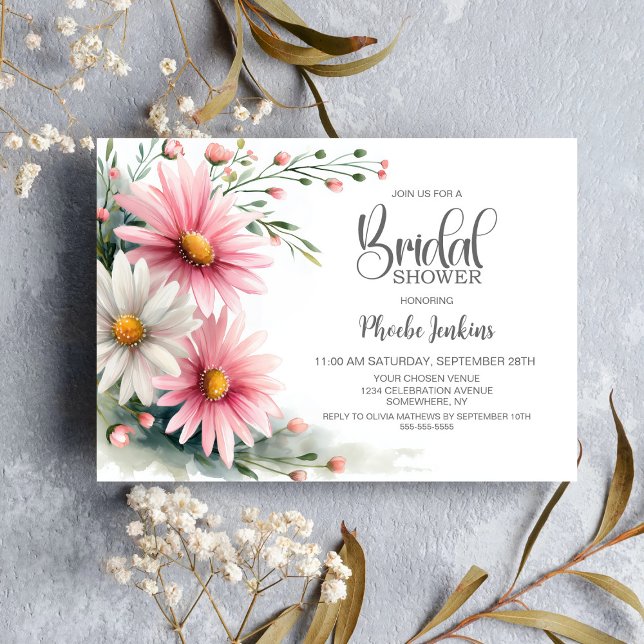 Invitación Pink and White Daisies Bridal Shower (Subido por el creador)