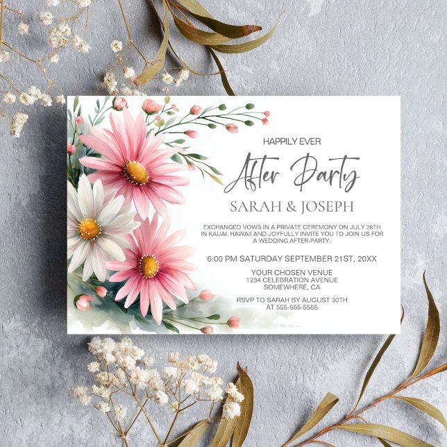 Invitación Pink and White Daisies Wedding After Party (Subido por el creador)