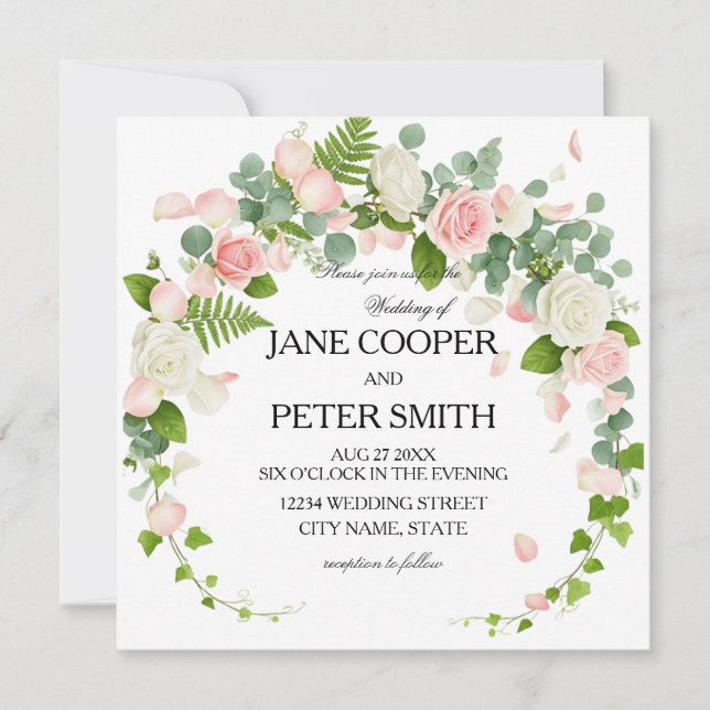 Invitación Pink and white roses Budget Wedding Invitation (Anverso)