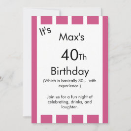 Invitación Pink and White Striped Birthday Invitation –