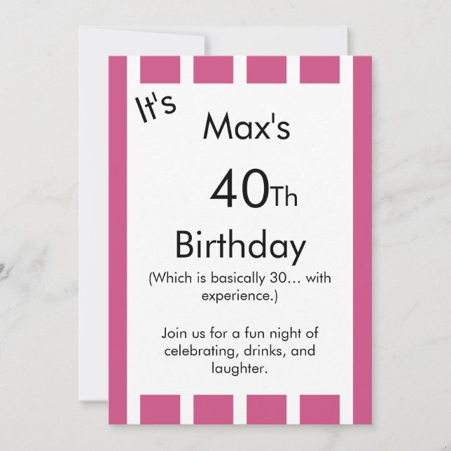 Invitación Pink and White Striped Birthday Invitation – (Anverso)