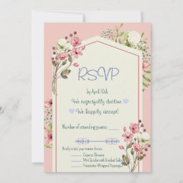 Invitación Pink And White Wildflowers Geometric RSVP Card