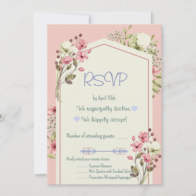 Invitación Pink And White Wildflowers Geometric RSVP Card (Anverso)
