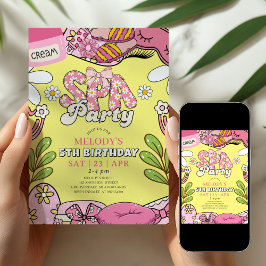Invitación Pink and Yellow Retro Daisy Spa Party Birthday 