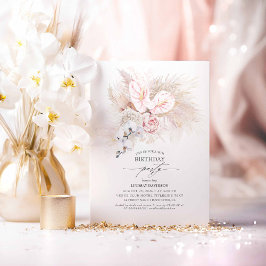 Invitación Pink Anthurium y Pampas Grass Birday Party