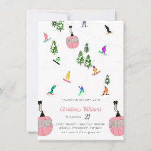 Invitación Pink Aprés Snowboard Snowboard Cumpleaños