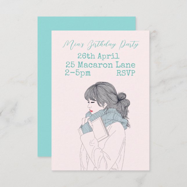 Invitación Pink aqua fiesta de cumpleaños entre los adolescen (Anverso / Reverso)