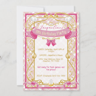 Invitación Pink Art Nouveau Princess Birthday Invitation