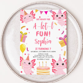 Invitación Pink Axolotl Alotl Fiesta de cumpleaños