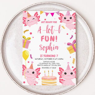Invitación Pink Axolotl Alotl Fiesta de cumpleaños
