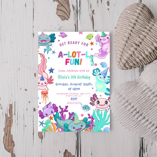 Invitación Pink axolotl Alotl Fun fiesta de cumpleaños (Subido por el creador)