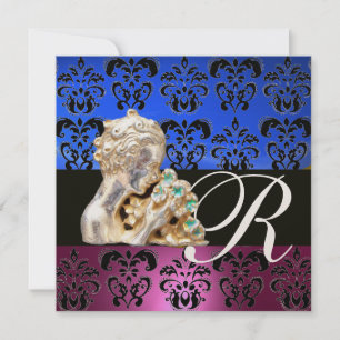 INVITACIÓN PINK, AZUL, NEGRO, PURPLE, DAMASK JEWEL MONOGRAM