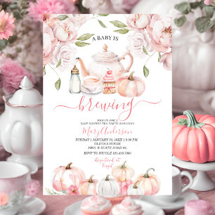 Invitación Pink Baby está preparando té de calabaza Otoño Bab