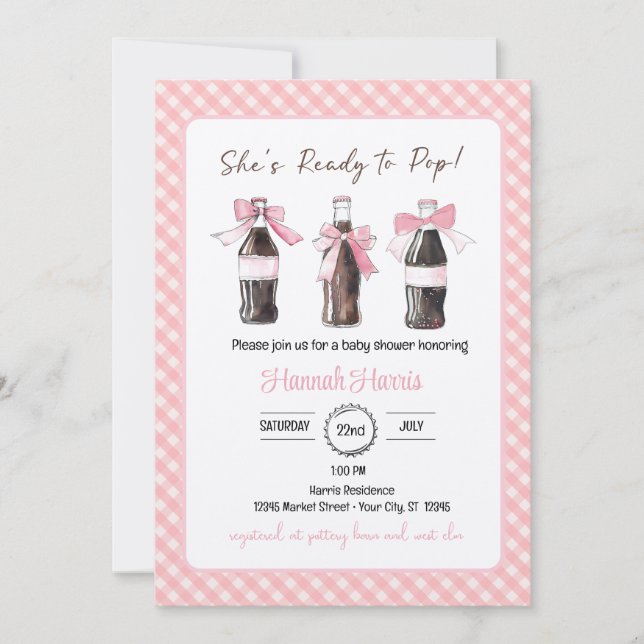Invitación Pink Baby Girl Soda Ready to POP Baby Shower  (Anverso)