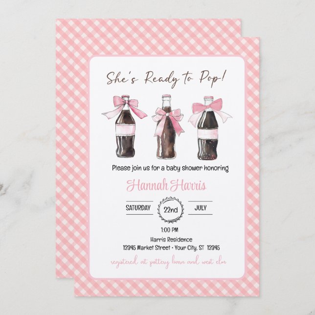 Invitación Pink Baby Girl Soda Ready to POP Baby Shower  (Anverso / Reverso)