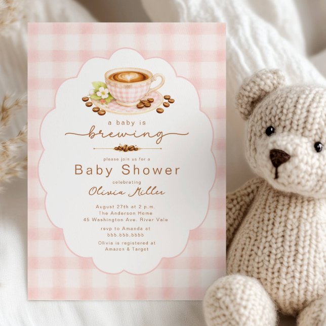 Invitación Pink Baby Is Brewing Coffee Baby Shower Invite (Subido por el creador)