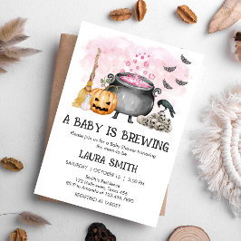 Invitación Pink Baby is Brewing Halloween Baby Shower