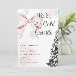 Invitación Pink Baby It's Cold Outside Bow Girl Baby Shower