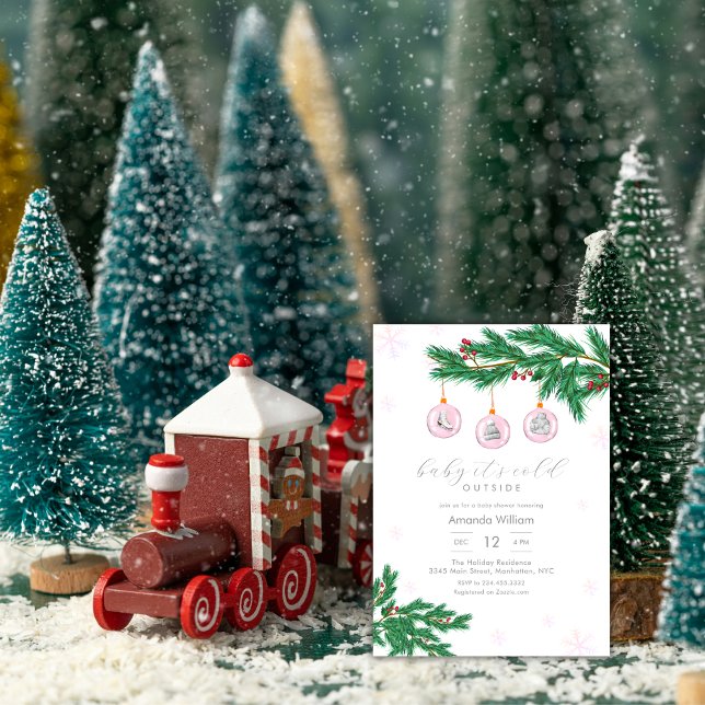 Invitación Pink Baby It's Cold Outside Ornaments Baby Shower (Pink Baby It's Cold Outside Ornaments Baby Shower Invitation)