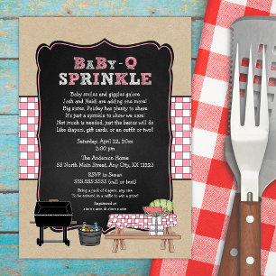 Invitación Pink Baby Q Sprinkle, BBQ Baby Shower, bebé chica 