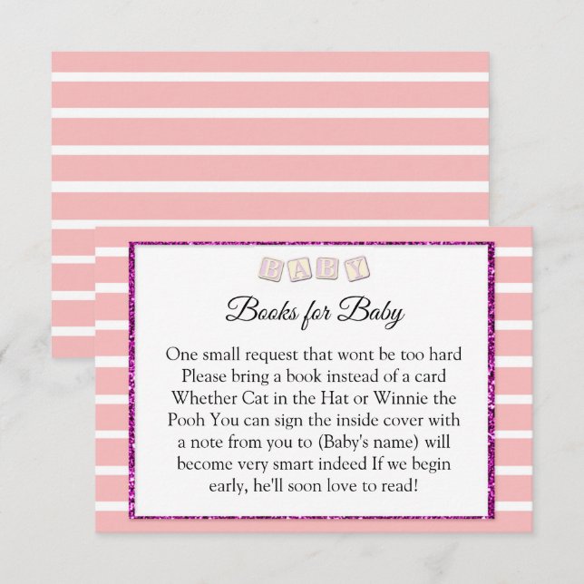 Invitación Pink Baby Shower Books For Baby Card (Anverso / Reverso)