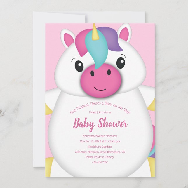 Invitación Pink Baby Shower de Unicorn (Anverso)