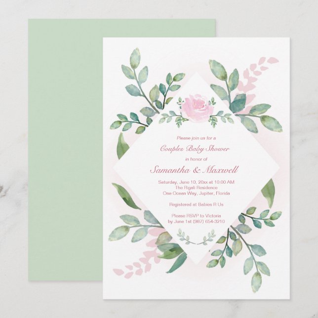 Invitación Pink Baby Shower Invitation Girl, Couples (Anverso / Reverso)