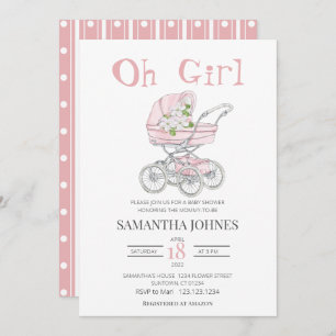 Invitación  Pink baby stroller Blossom Baby Shower  