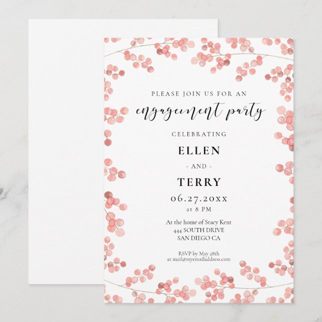 Invitación Pink Baby's Breath Floral Engagement (Anverso / Reverso)