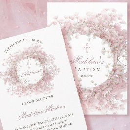 Invitación pink baby's breath flowers Baptism