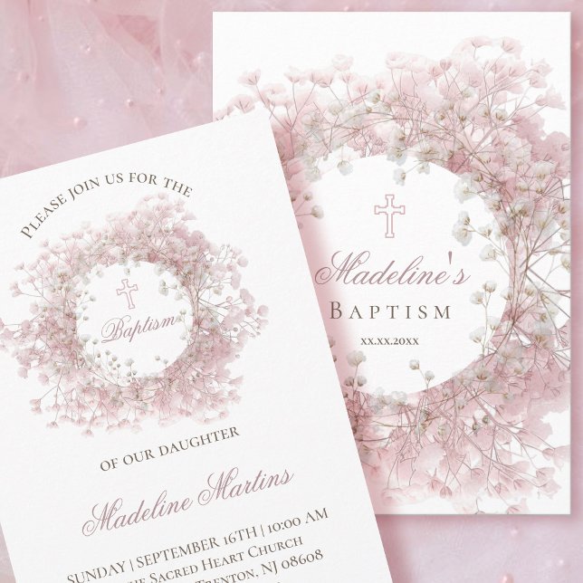 Invitación pink baby's breath flowers Baptism (Subido por el creador)