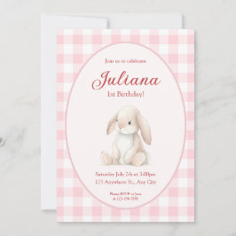 Invitación Pink Babys First Birthday Bunny Invitation